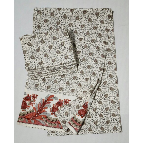 Williams-Sonoma Table Runner 104" & 6 Placemats Floral Paisley Cotton - 7pcs Set - Picture 1 of 6